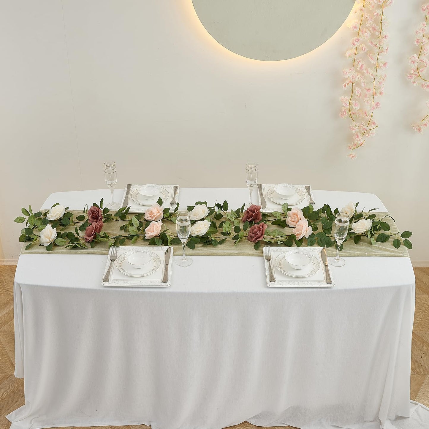 Artificial Rose Garlands Rose Vines Leaves Banners Hanging Floral Garland Fake Rose Flower Vine for Wedding Arch Ceremony Home Garden Outdoor Party Wall Decorations