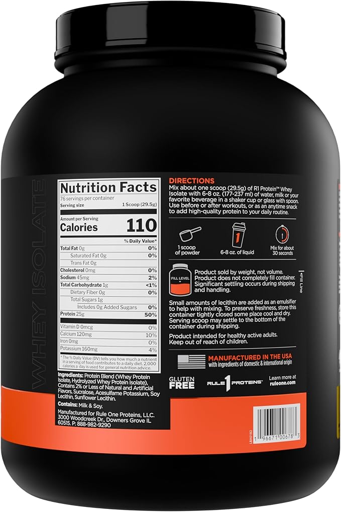 Rule 1 R1 Protein Whey Isolate - with 25g Protein & 6g BCAA Exclusively from Isolated & Hydrolyzed Sources for Workout Recovery (5 Pounds*, Banana Crème)