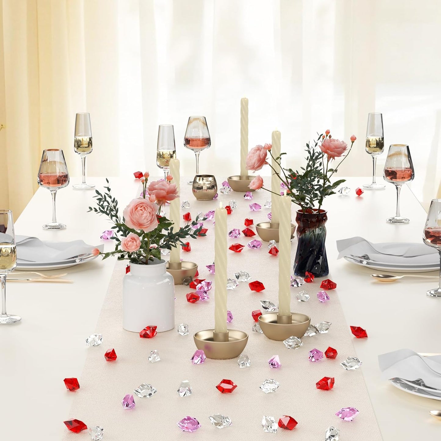 Babenest Acrylic Crushed Ice Rocks, 150 PCS Fake Crystals Plastic Ice Cubes Diamonds Gems for Vase Fillers, Home Decoration, Table Scatter, Event, Wedding, Arts & Crafts(Clear/Pink/Red)