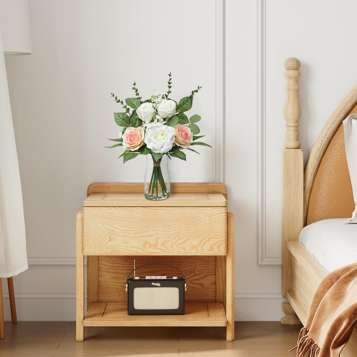 Hollyone Faux Flowers in Vase Artificial Silk Rose Flowers with Faux Eucalyptus Plants Arrangement with Vase Rose Flowers Bouquets Table Centerpieces Decorations Living Room Office Bathroom Home Decor