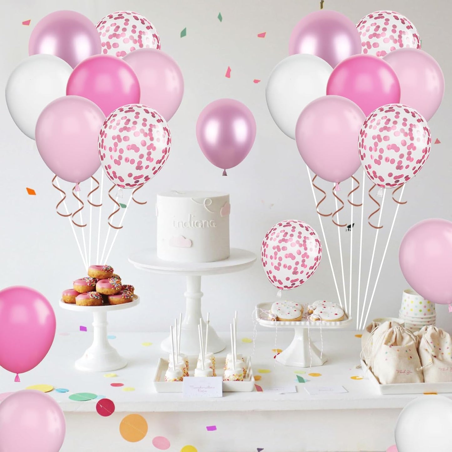 FunHot Funhot Pink Balloons, 60Pcs Pastel Pink Pearl White Latex Balloons, 12 Inch Metallic Pink Confetti Balloons Helium for Girls Princess Birthday Baby Shower Wedding Party Decorations