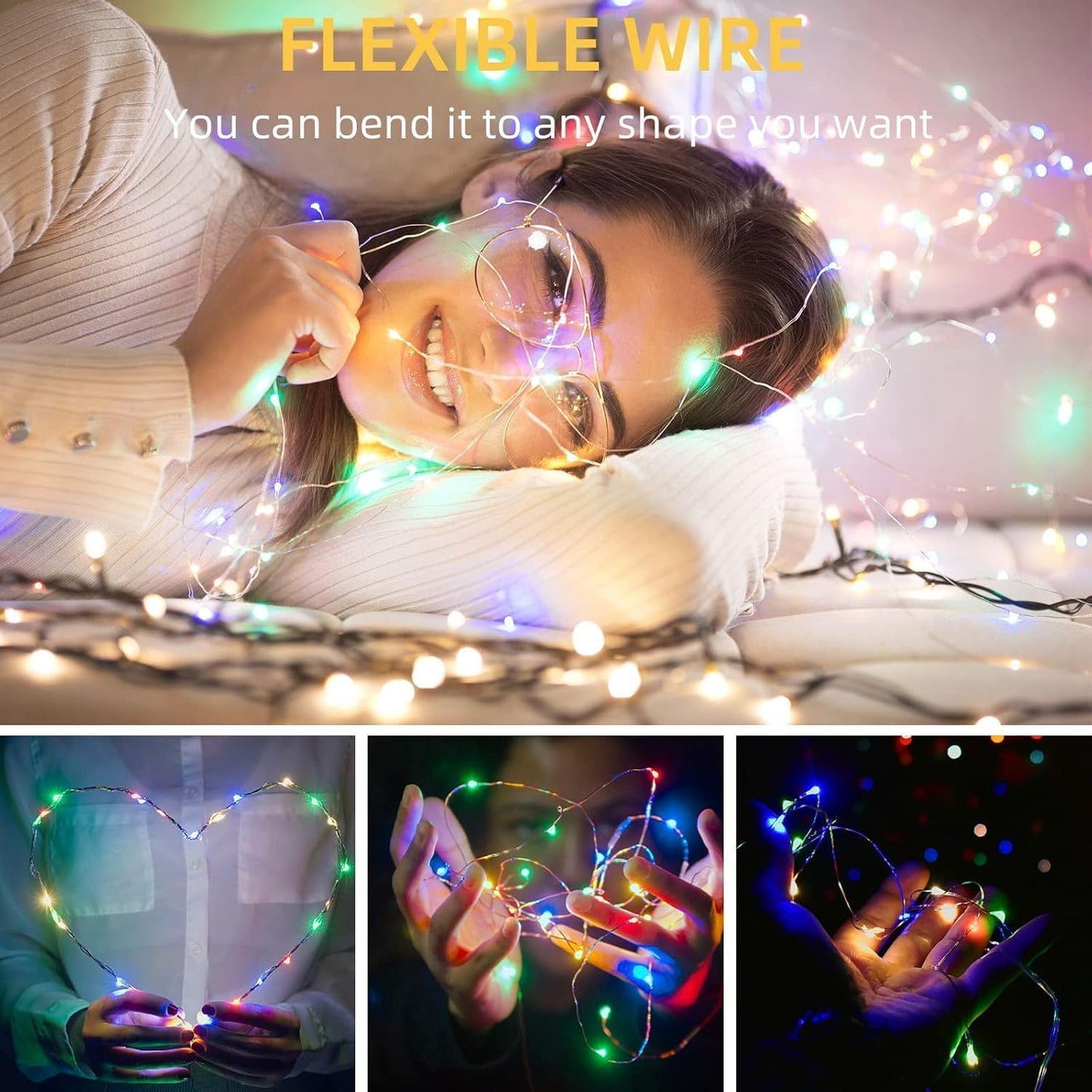 LAMPHOME 6 Pack Easter Fairy Lights Battery Operated - 7ft 20 LED Copper Wire Mini String Light Firefly for Mason Jars DIY Crafts Christmas Wedding Party Centerpiece Table Easter Decor,Multicolor