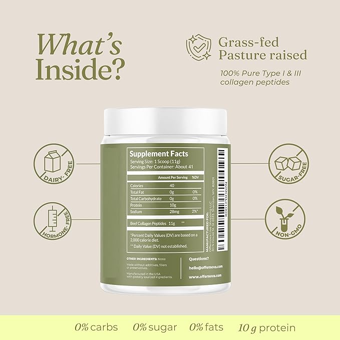 Hydrolyzed Collagen Peptides Powder - 100% Pure, Grass Fed & Unflavored for Women & Men – for Healthy Bones, Joints, Hair & Skin – Colageno Hidrolizado en Polvo Piel, Cabello y Articulaciones