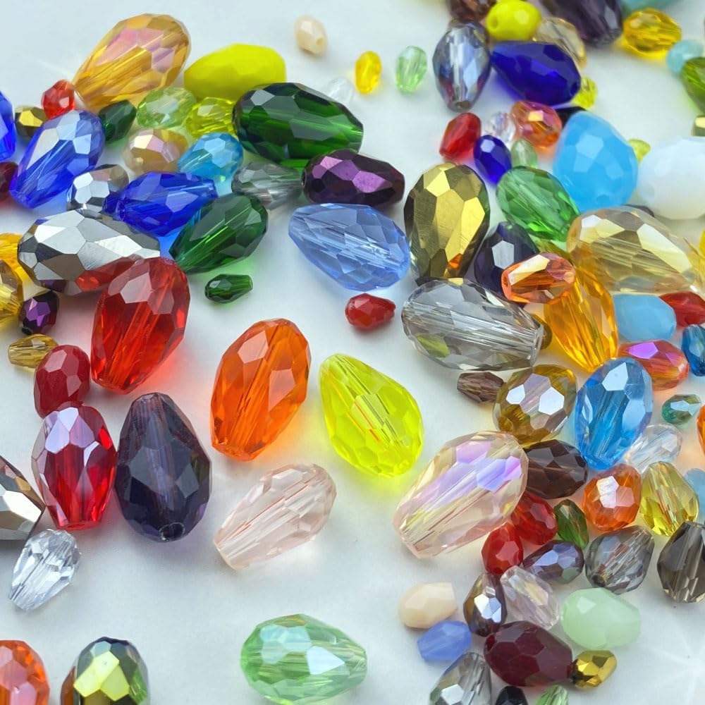 200pcs 3x5mm Teardrop Crystal Glass Beads Vertical Hole Faceted Loose Spacer Beads for DIY Craft Jewelry Making Necklace Bracelet Earring Wind Chimes(Red Series)