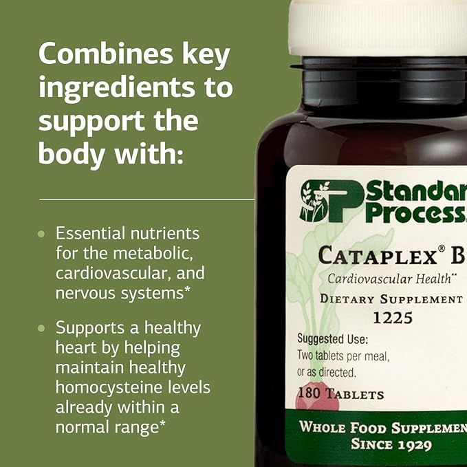 Standard Process Inc. Cataplex B - Whole Food Formula with Niacin, Vitamin B6, Thiamine, and Inositol for Heart Health, Metabolism, and Cholesterol Maintenance - 180 Tablets