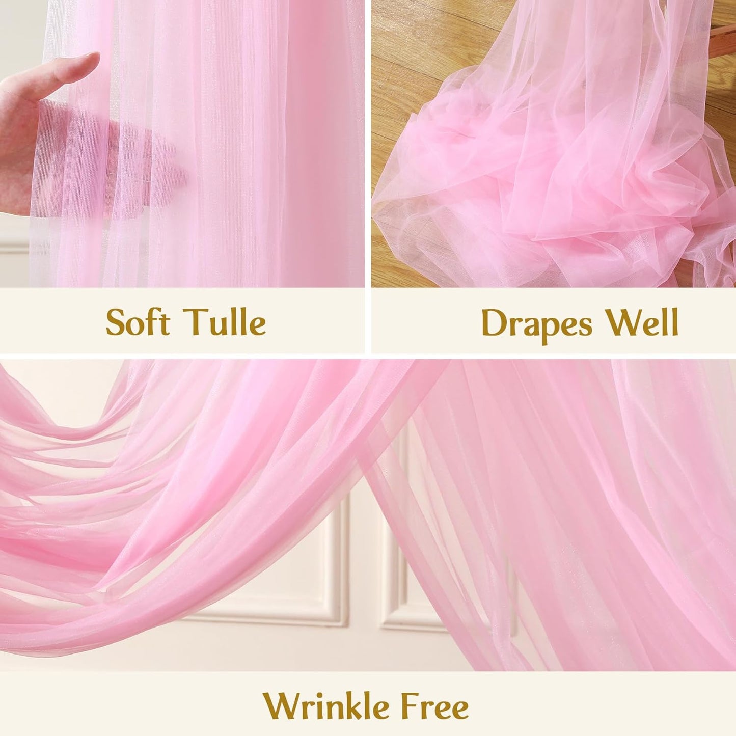 Wedding Arch Draping Fabric Backdrop 1 Panel 60" x 26Ft Pink Drapes Curtains for Wedding Reception Sheer Tulle Backdrop Curtain for Ceremony Birthday Party Baby Shower Arbor Ceiling Decorations