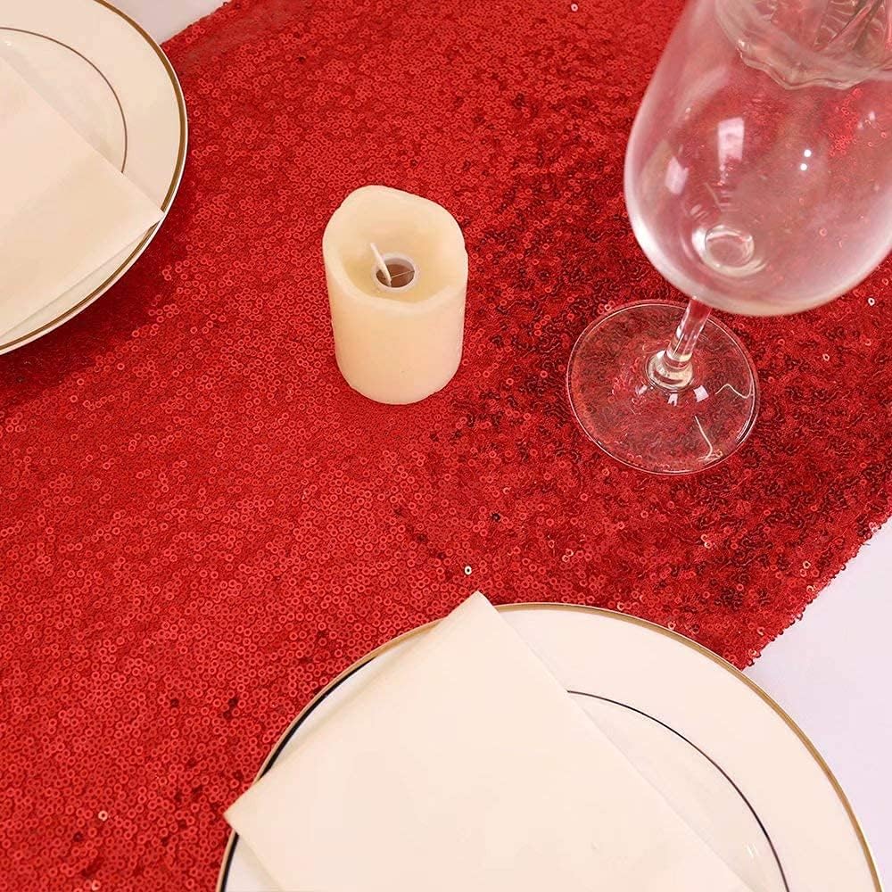 Eternal Beauty Red Table Runner for Wedding, 5PCS-12x108 Sequin Table Runner Decorations for Birthday Parties, Banquets, Graduations,Christmas
