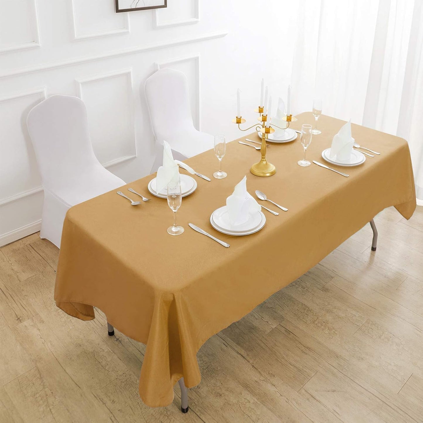 Rectangle Tablecloth 90x156 inch Washable Polyester Fabric Table Cloth for Wedding Party Dining Banquet Decoration(90x156, Gold)
