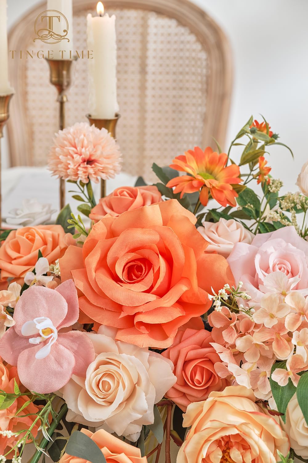 TINGE TIME Artificial Sweetheart Flower Swag with Table Cloth and Table Runner, Pack of 3 Floral Arrangement for Wedding Sweetheart Table Centerpiece Decoration (CoralPink&Champagne)