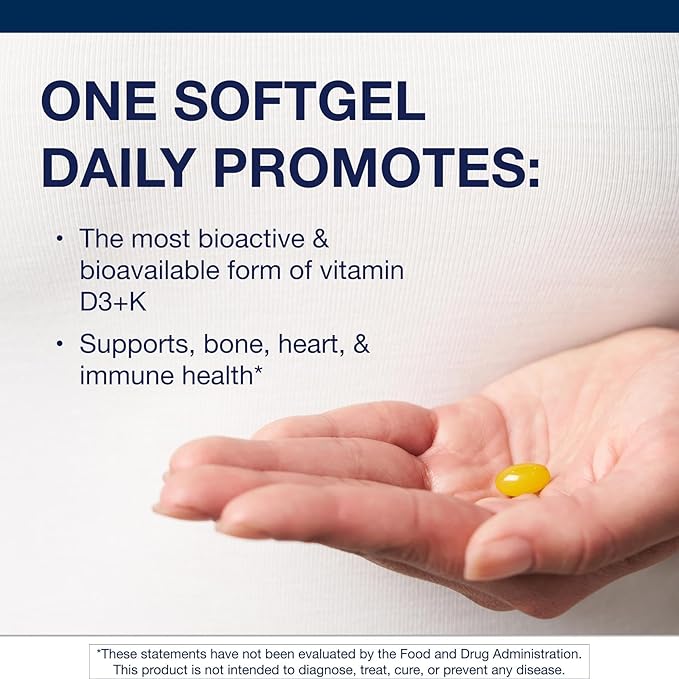 Metagenics Vitamin D3 + K - for Artery Health, Immune Support, Bone & Heart Health* - Vitamin D with MK-7 (Vitamin K2) - Non-GMO - Gluten-Free - 60 Softgels - 10,000 IU