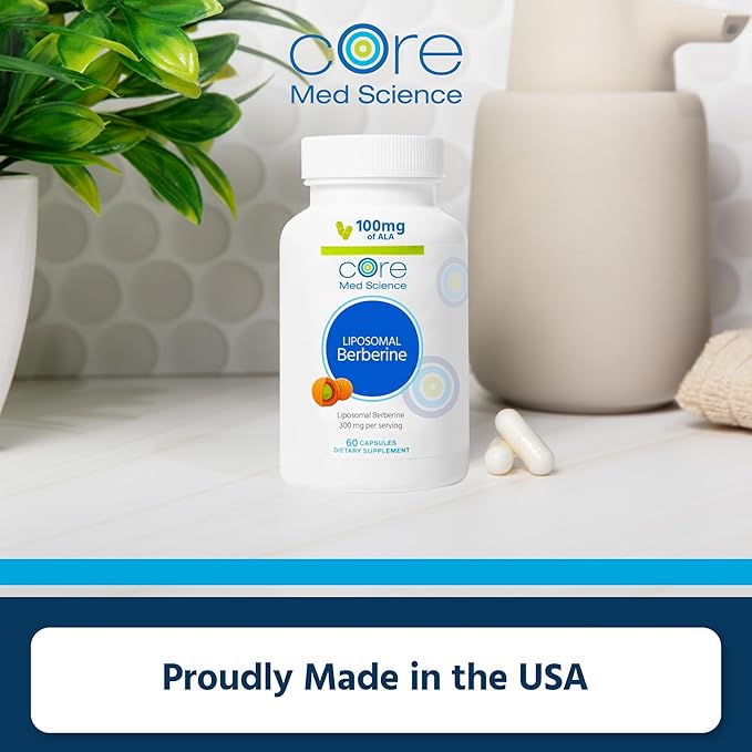 Core Med Science Liposomal Berberine Supplement, 300mg (60 Count) - Berberine HCL Extract Capsules Support Liver & Heart Health - Non-GMO, Gluten-Free, Wheat-Free, & Dairy-Free Vegetarian Capsules