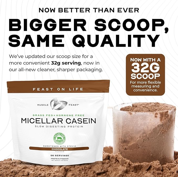 Muscle Feast Grass Fed Micellar Casein Protein Powder, Pasture Raised & Hormone Free, Slow Digesting Casein Protein - Supports Overnight Muscle Recovery, Gluten Free Protein Powder - Vanilla, 2lb
