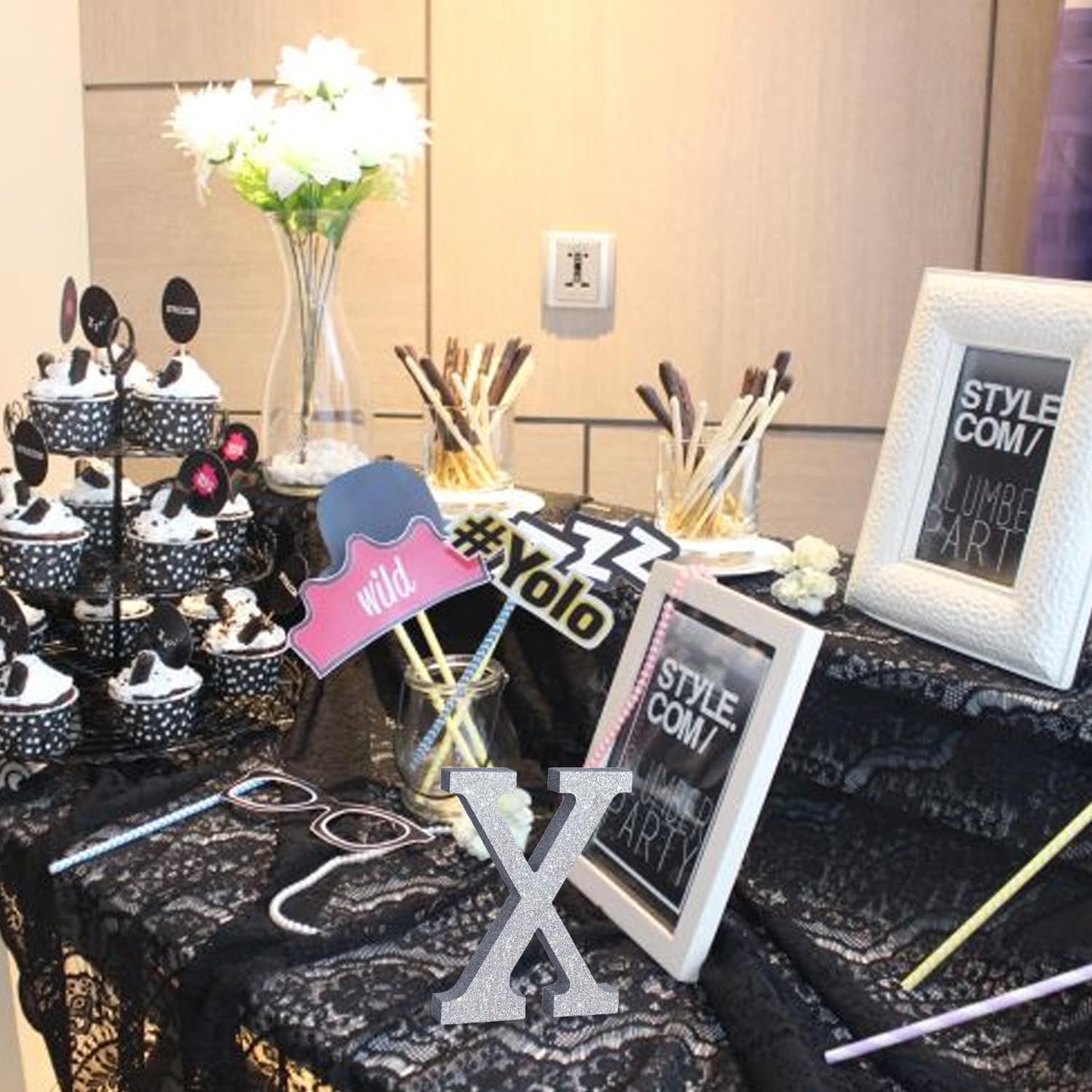 TONIFUL 8 Inch Silver Glitter Letter X Table Centerpiece A-Z Silver Birthday Party Decorations,Silver Alphabet X for Birthday,Chrismas,Graduation,Bridal Shower,Wedding,Anniversary Party Supplies