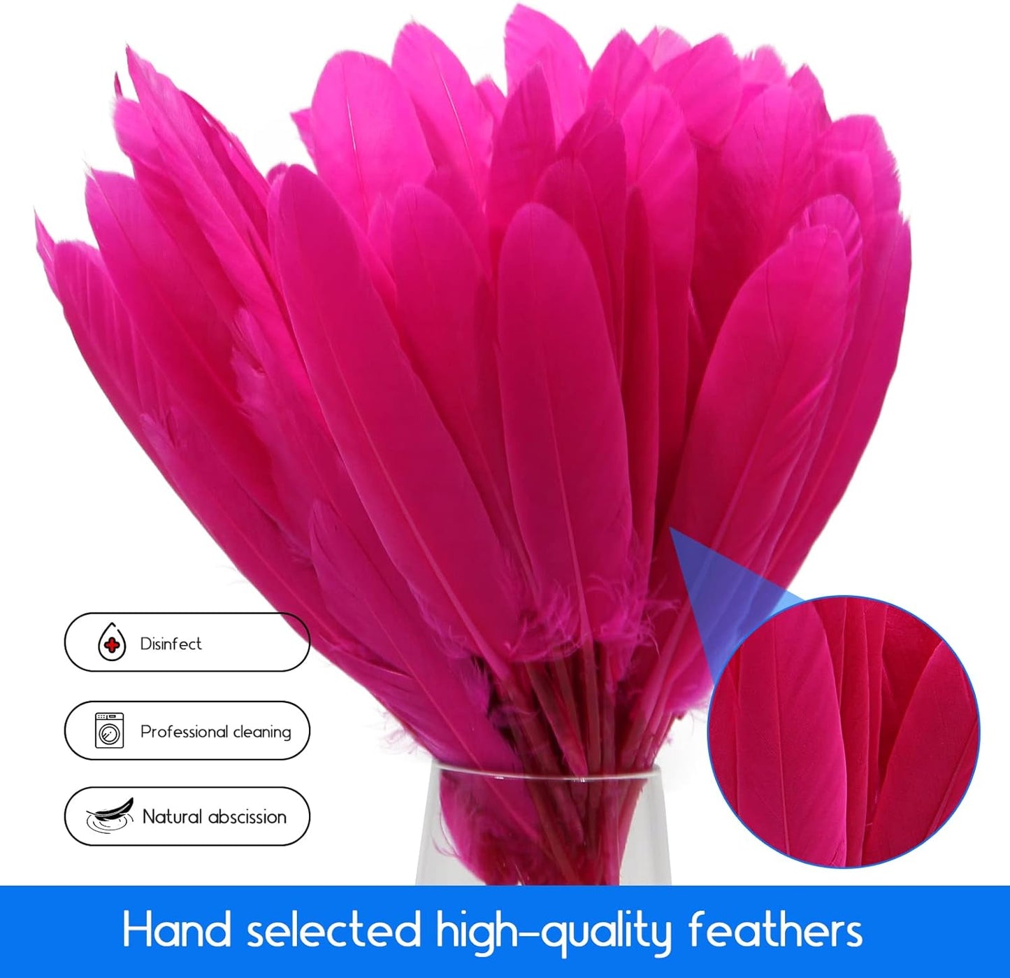 FeelfunFeather 120pcs Hot Pink Goose Cochettes Feather Natural Bulk 4-6 inch 10-15cm for Wedding Party Christmas Decorations DIY Crafts Goose Cochettes Feather