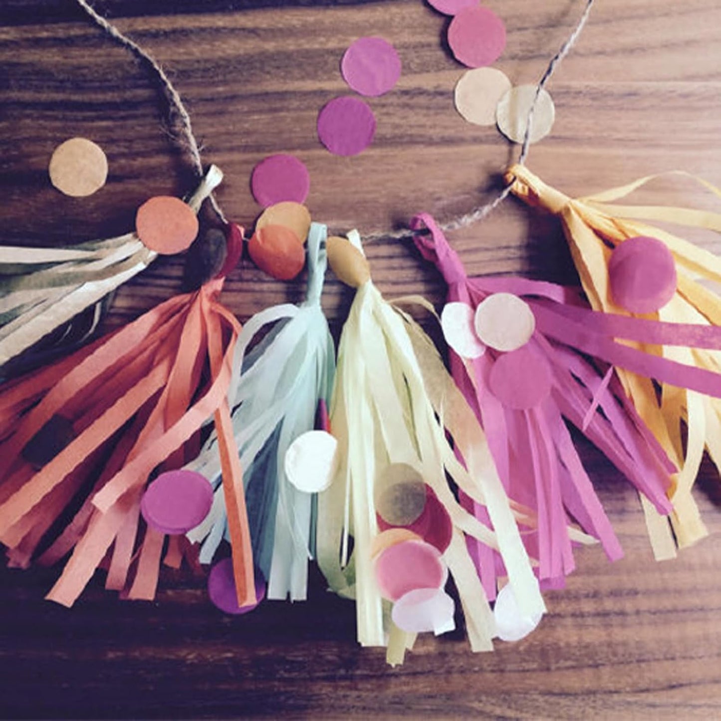 Shiny Tassel Garland Tissue Paper Tassel Banner,Tassels Party Decorations for Wedding,Birthday,Bridal/Baby Shower,Pack of 15 (Gold/Tan/Ivory)