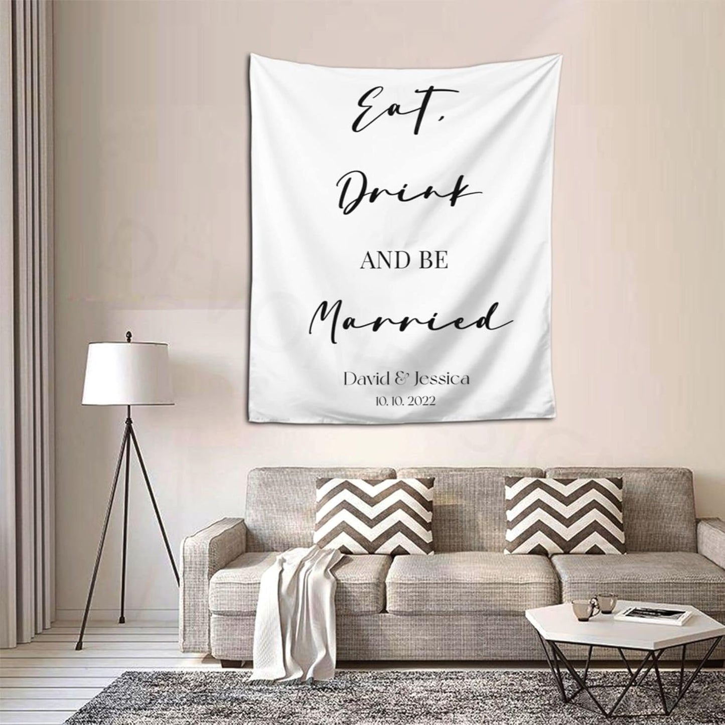 Eat, Drink and Be Married Backdrop, Custom Tapestry with Names Date, Rustic Wedding Sign, Personalized Calligraphy Banner for Ceremony, Reception Arch, Decoration