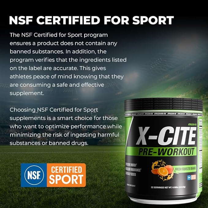 X-CITE Pre-Workout by ATHLEAN-X - Enhanced Formula with Beta-Alanine, Creatine & Caffeine for Energy, Endurance, Focus & Muscle Pump, NSF Certified for Sports (22 Servings, Fresh Squeezed Orange)