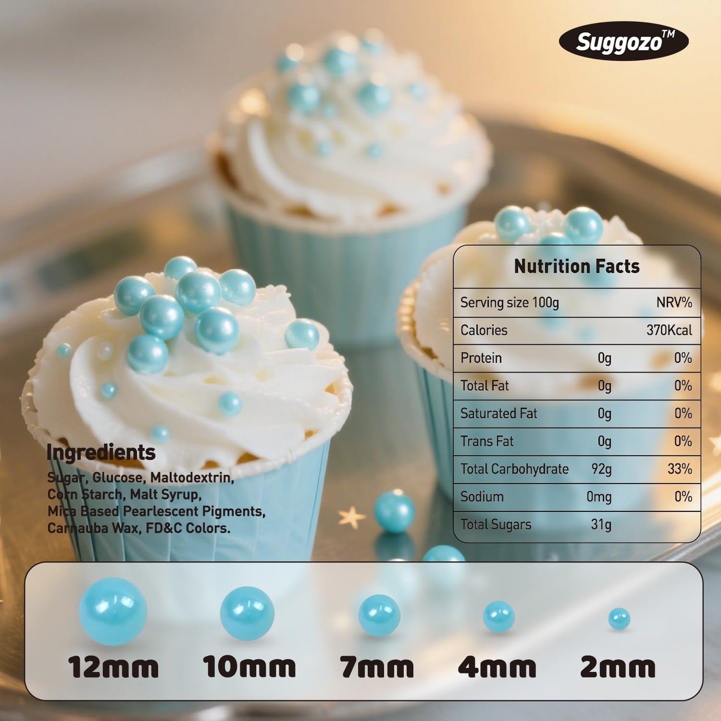 Edible Blue Pearl Sprinkles, Edible Sugar Sprinkles, Blue Pearls for Cake Decorating, Cupcake Toppers, Cake Decorations, Wedding Party Supplies, 180g/6.35oz