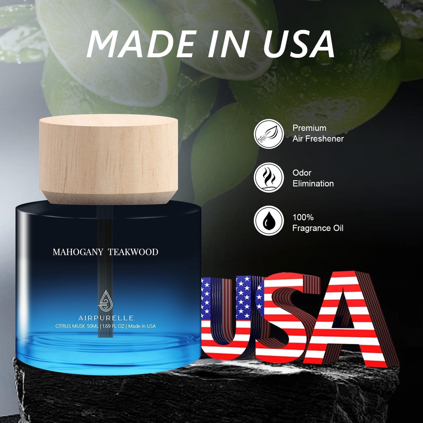 Car Air Freshener for Men & Women – Long-Lasting Mahogany Teakwood Essential Oil Diffuser for Car Cup Holder – 50ML (1.7 FL OZ) Car Scent Diffuser, Inspired by Perfume – Made in USA