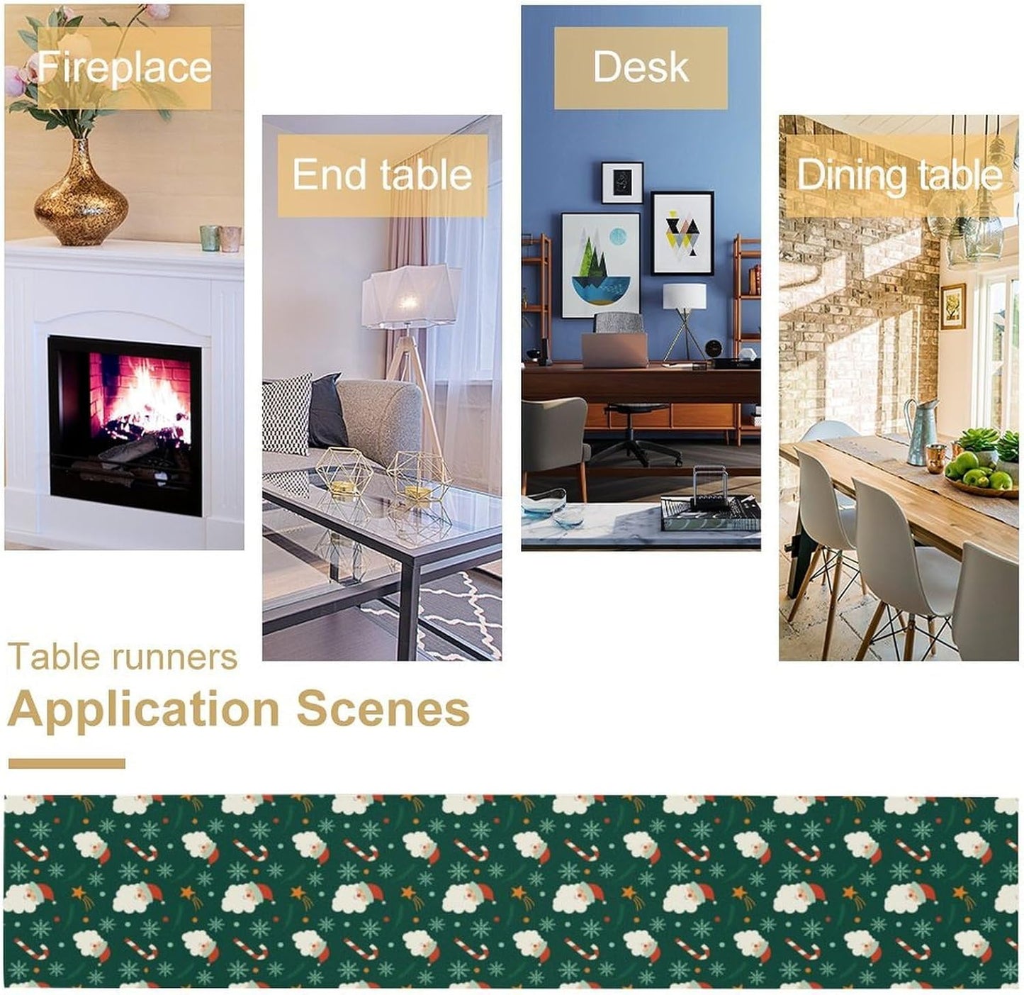 Christmas Table Runner,Seasonal Winter Xmas Holiday Green Table Cloth Kitchen Dining Table Decoration for Home Party Decor 13x36 Inch