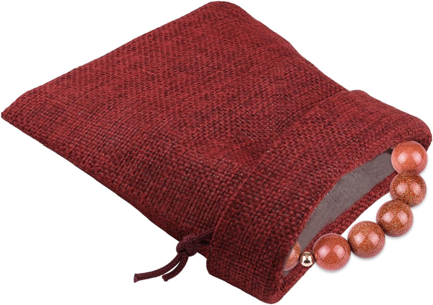 ZOENHOU 100 Packs 3 x 4 Inch Large Burlap Bags Bulk with Drawstring, Durable Wine Red Jute Drawstring Bags, Dustproof Burlap Sacks for Favors Party DIY Craft