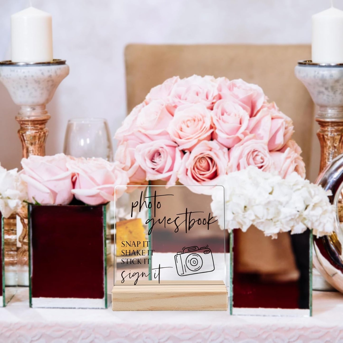 Wedding Guest Book Desk Decor, Acrylic Wedding Signs, Guest Book WeddingReception, WeddingDecor, Photo GuestBook Acrylic Plaque Sign with Wood Stand for WeddingReception Table Decor