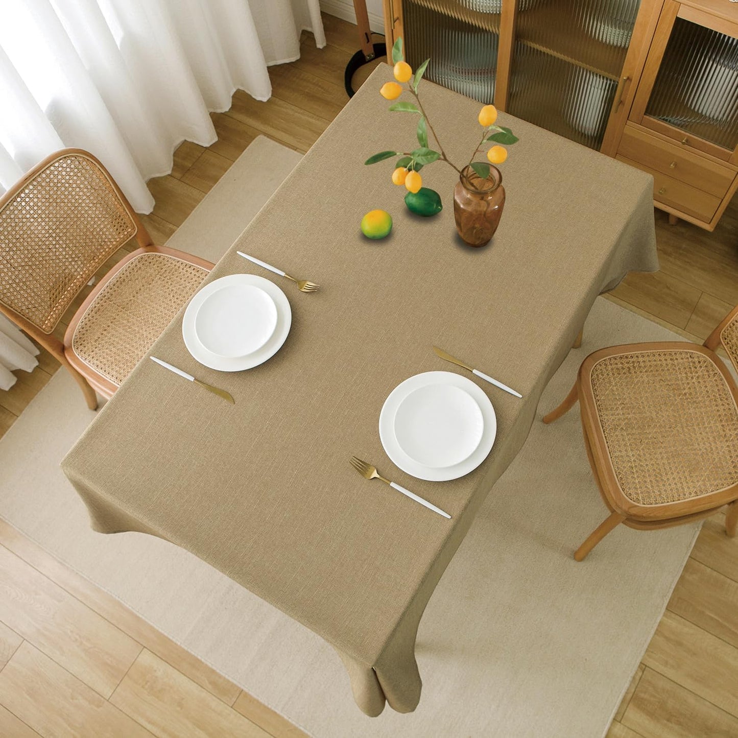 NLMUVW Tan Linen Tablecloth Rectangle, Farmhouse Table Cloth Textured Water Resistant Decorative Table Cover for Cafe Dining Kitchen, 54 x 78 Inch