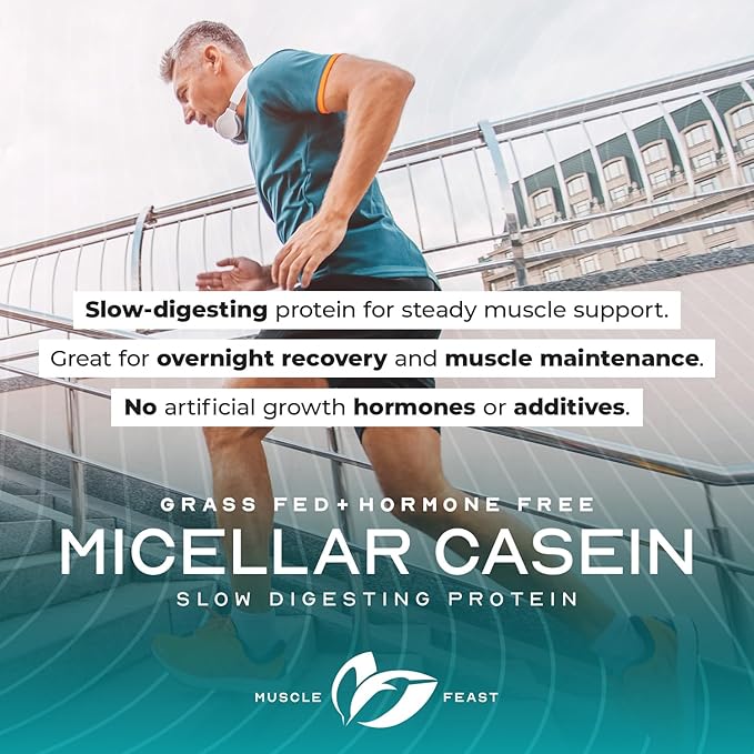 Muscle Feast Grass Fed Micellar Casein Protein Powder, Pasture Raised & Hormone Free, Slow Digesting Casein Protein - Supports Overnight Muscle Recovery, Gluten Free Protein Powder - Vanilla, 2lb