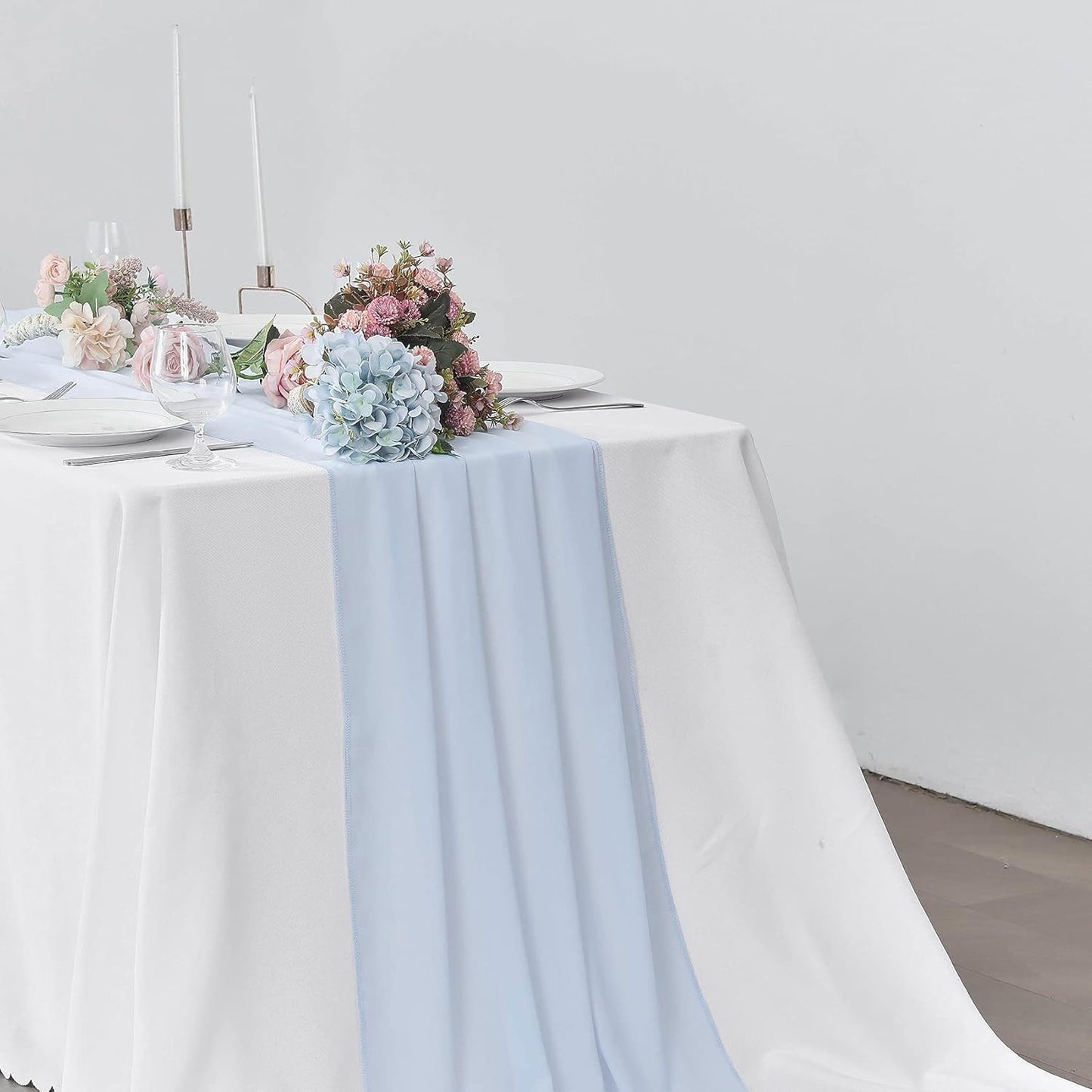 2 Pack 10Ft Baby Blue Chiffon Table Runner Sheer 29x120 Inch for Romantic Wedding Decor Bridal & Baby Shower Birthday Rustic Party Decoration