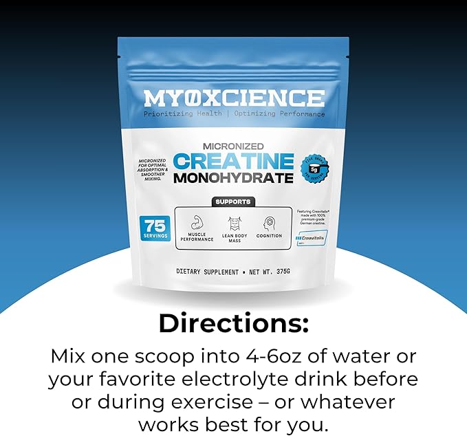 MYOXCIENCE Micronized Creatine | with 100% Creavitalis—The World’s Purest Micronized Form of Creatine Monohydrate | Supports Muscle Performance, Lean Body Mass, & Cognition | 75 Servings