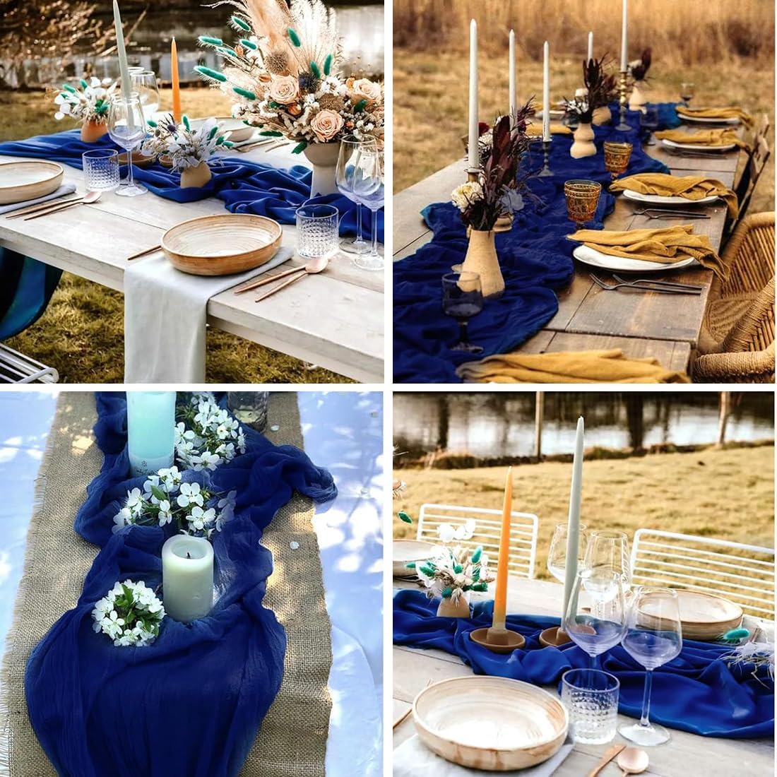 Blue Cheesecloth Table Runner -21*120Inch Long Boho Wedding Table Decor, Rustic Gauze Fabric Runner for Bridal Showers, Baby Showers & Parties (Sheer, Lightweight, Wrinkled Design)