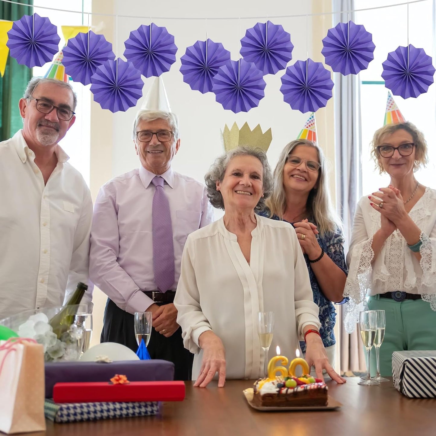 Purple Party Decorations,Purple Bridal Shower Decorations,Halloween Decor Events Accessories,Retirement Decorations Paper Fans Bulk 8in,Anniversary Decorations for Party 30 Color DIY Set(Purple)