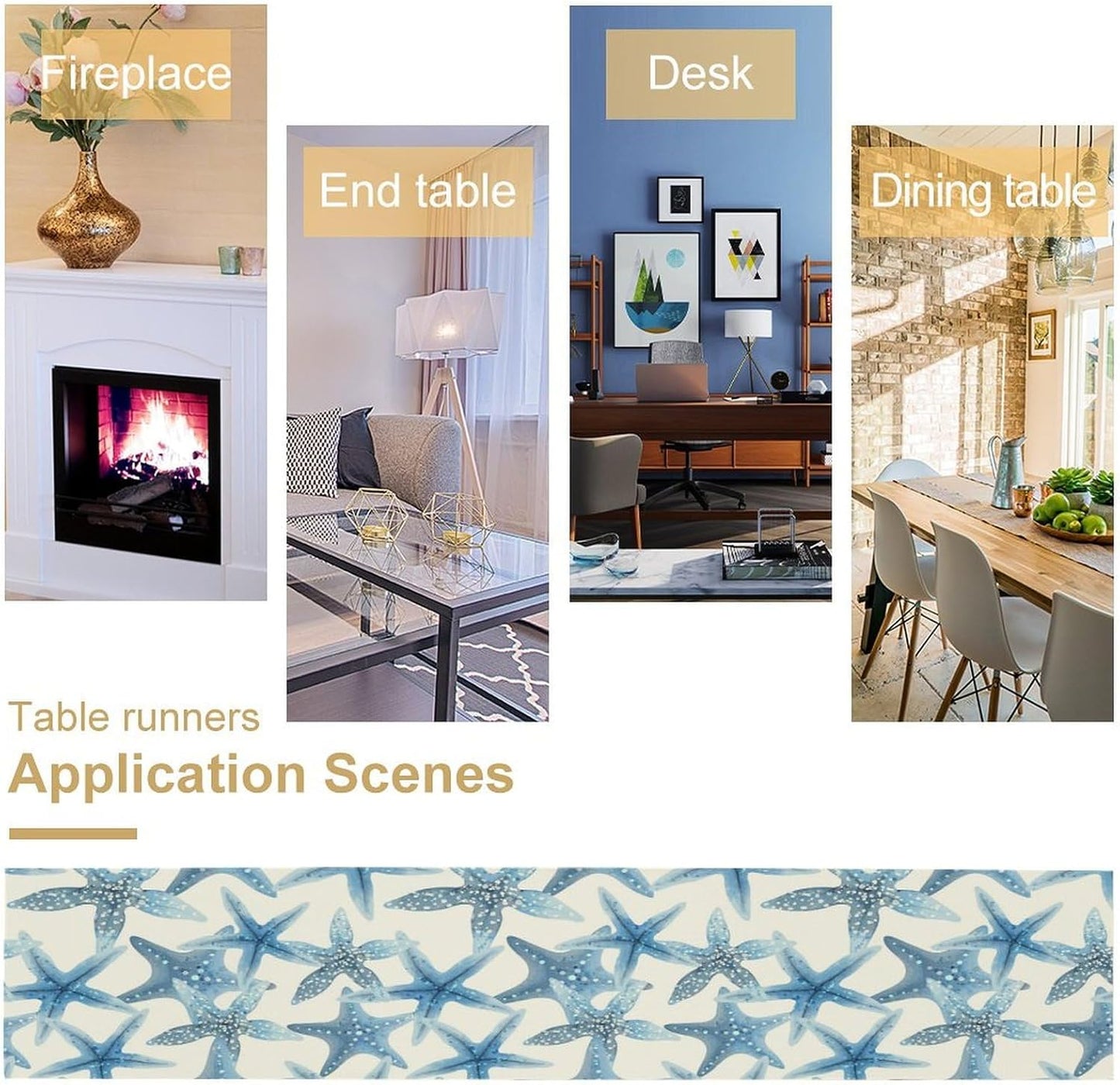 Starfish Plaid Table Flag Green Plaid and Marine Life Starfish Kitchen Table Flag Suitable for Birthday Party Restaurant Decoration Outdoor Picnic 13 * 120 Inch