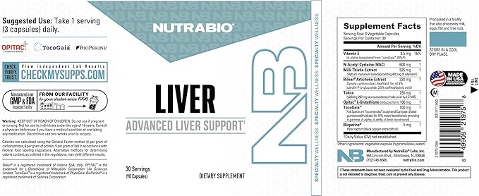 NutraBio Liver Supplement- Advanced Liver Support with Antioxidants, Milk Thistle Liver Detox, Glutathione, Tudca- Promotes Liver Cleanse Detox and Repair- 90 Capsules