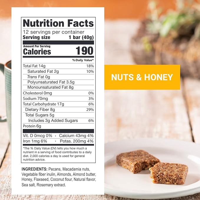 Prolon Fasting Bars | 6g Protein, 8g Fiber | Keto-Friendly, Gluten-Free, Dairy-Free, Plant-Based | Nutrition for Intermittent Fasting | Formulated to Not Break Your Fast | Nuts & Honey (12 Count)