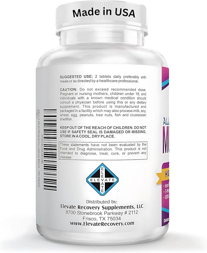 All-in-1 Multimineral Supplement Blend (Iron Free Formula) Multiminerals | Trace Minerals | High-Potency Multi Mineral Supplements | Mineral Complex | 90-Day Bulk Supply | 180 Tablets