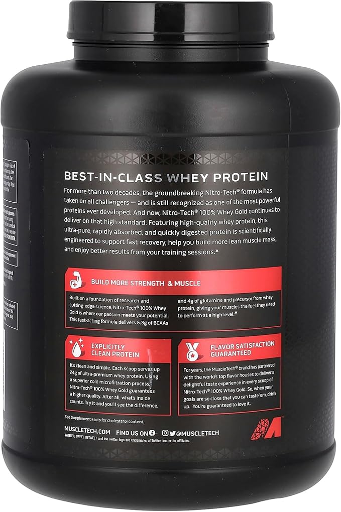Muscletech Whey Protein Powder (Double Rich Chocolate, 5LB) - Nitro-Tech Whey Protein Isolate Smoothie Mix for Lean Muscle & Recovery - 24g of Whey Gold Protein for Women & Men - Packaging May Vary