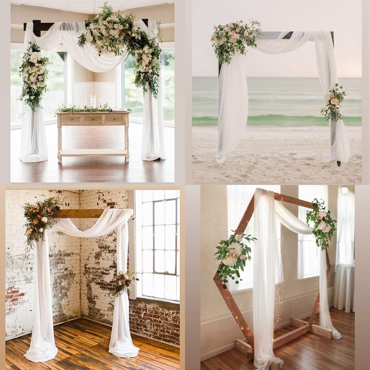 Socomi Wedding Arch Draping Fabric 2 Panels 29" x 19Ft Ivory Sheer Chiffon Curtain Drapes 6 Yards for Wedding Ceremony Birthday Party Decoration