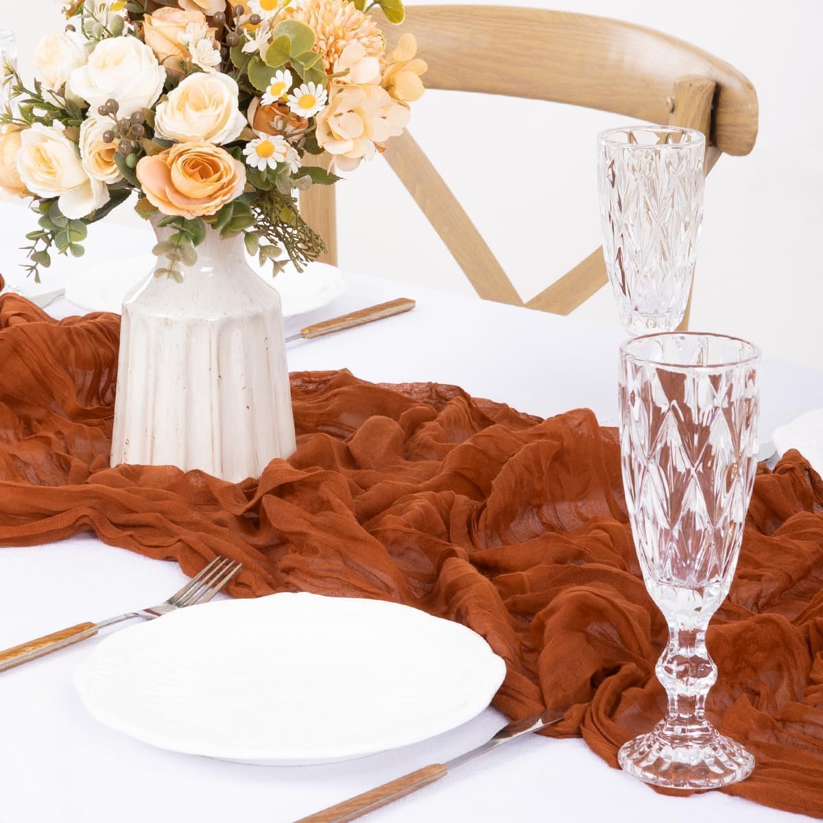 6Pcs Terracotta Cheesecloth Table Runner 120 Inch10FT Terracotta Color Rustic Boho Cheesecloth Table Runnerfor Wedding Party Baby Shower Birthday Home Decor Holiday Decorations