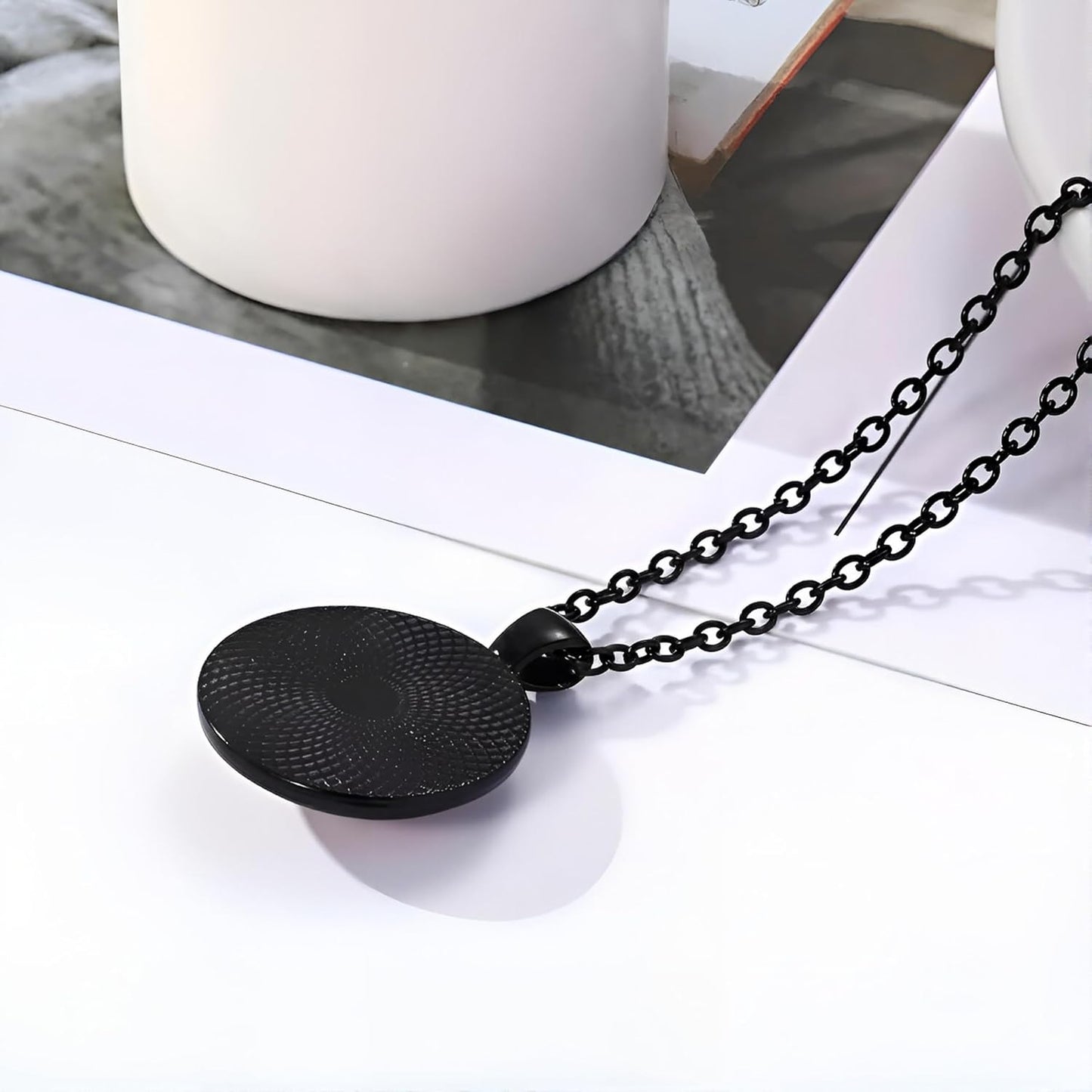 1pc Stunning Round Pendant Necklace - Unique Sun & Moon Pattern, Oil Painting Style Glass Mosaic, Alloy Construction, Trendy Sweater Chain, Fashionable Gift for Women - Christmas or Birthday Gift