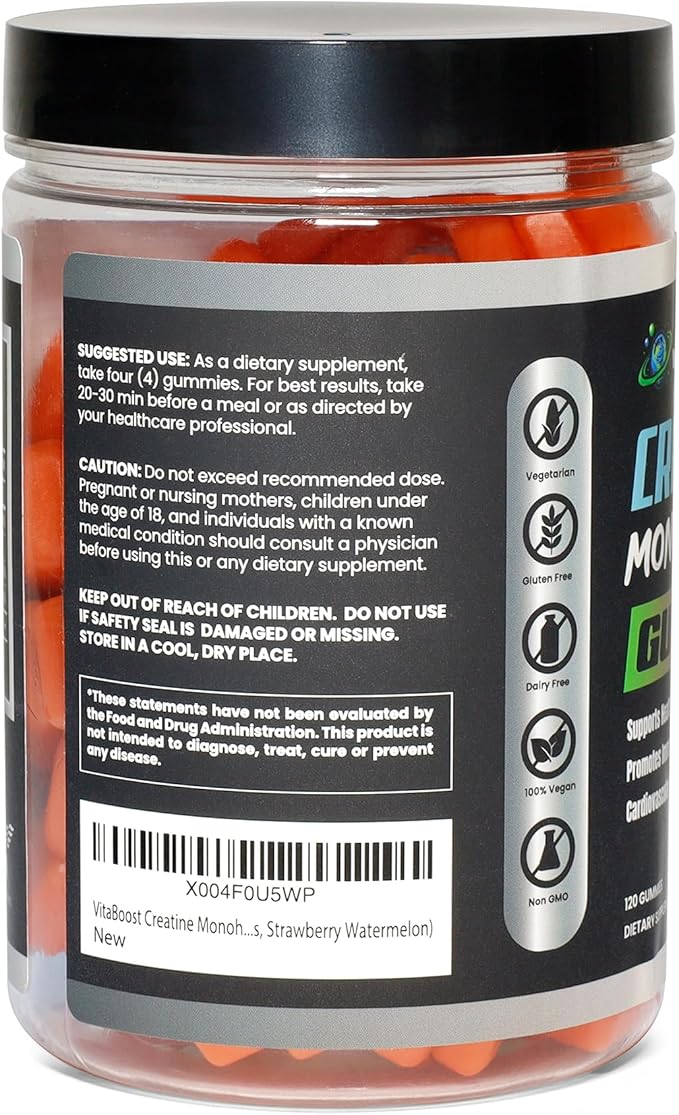 Creatine Gummies 5g- Natural Creatine Monohydrate for Men & Women- Delicious Strawberry Watermelon Flavor- Boost Strength, Energy & Muscle Growth- Vegan Pre Workout Gummies- Made in USA