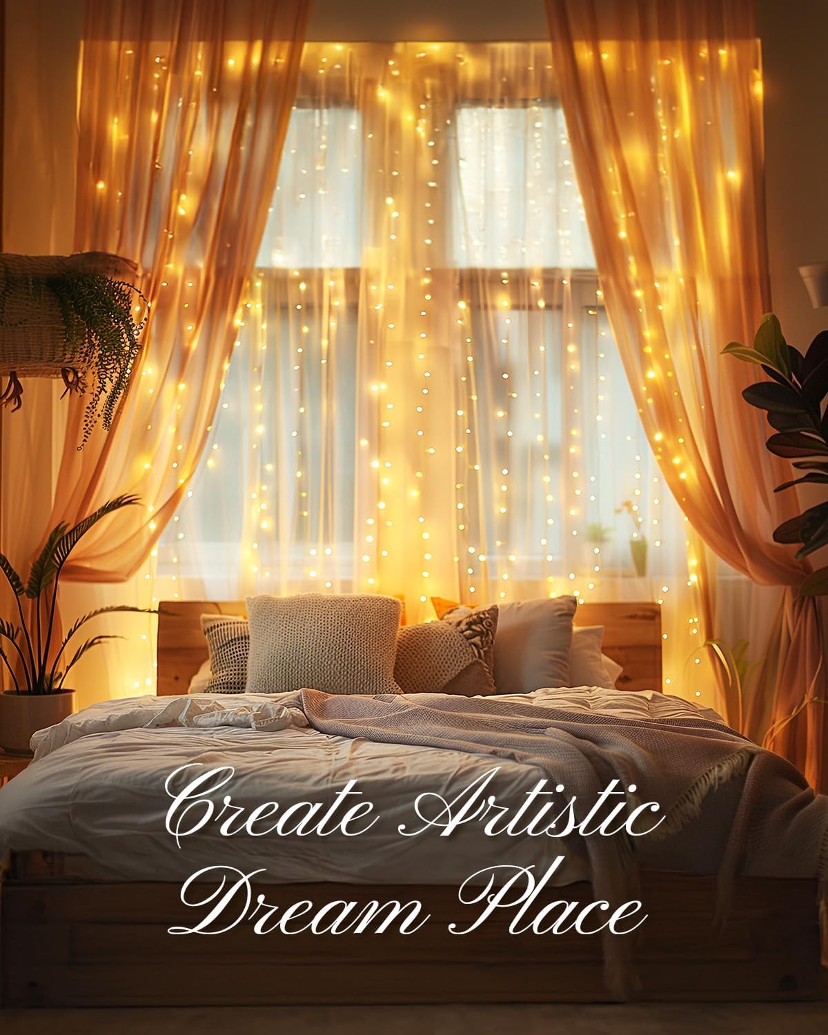 Brightown Smart Curtain Lights - 9.8ft 300 LED Window Smart String Light with APP and Remote, 8 Modes, USB Plug in, Waterproof Fairy Lights for Bedroom, Indoor, Weddings, Party, Christmas Decorations