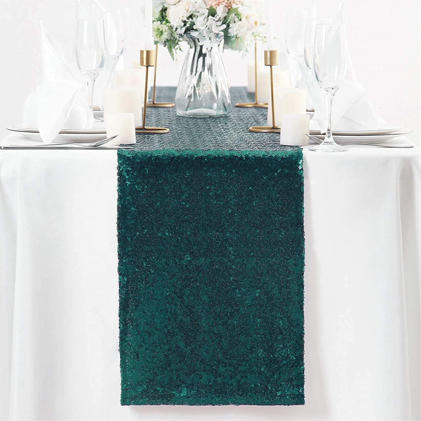Eternal Beauty Teal Table Runner , 5PCS-12X108 Sequin Table Runner Decorations for Birthday Parties, Banquets, Graduations,Christmas