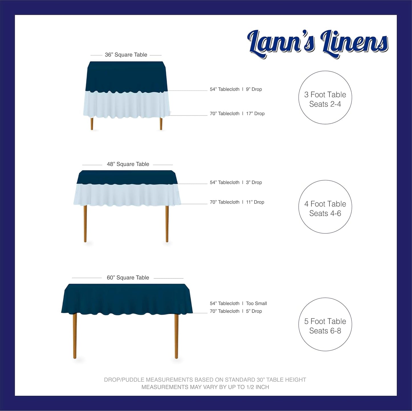 Lann's Linens - 54" Square Premium Tablecloth for Wedding/Banquet/Restaurant - Polyester Fabric Table Cloth - White