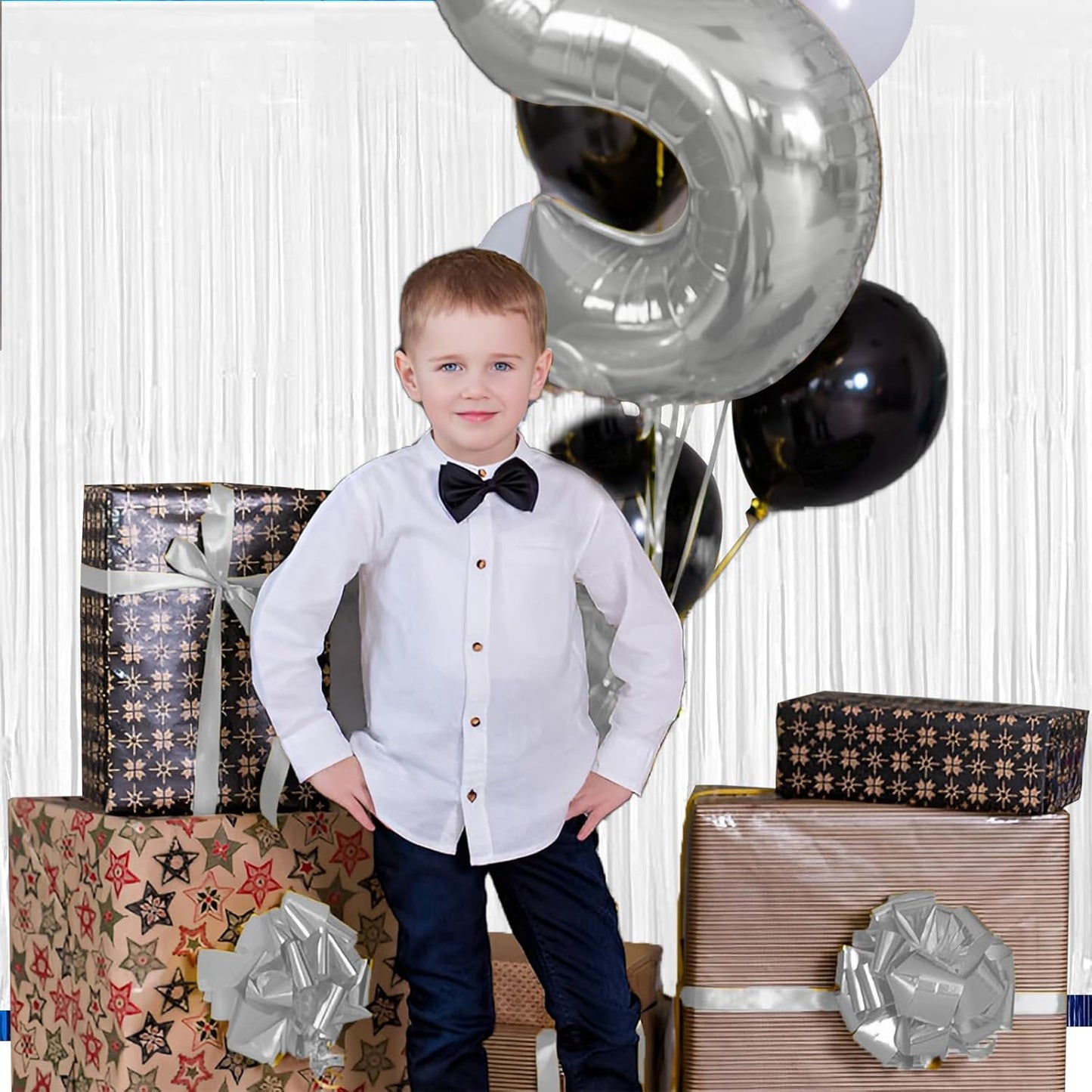 White Foil Fringe Curtain 3.3×8.3FT 6 Packs, Metallic Tinsel Curtains Party Streamers for Birthday Graduation Baby Shower Decoration (6pcs,3.3FT×8.3FT, White)