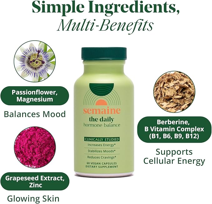 Semaine Hormonal Gut Balance Bundle - Support Cellular Energy, Clear Skin & Mood. Ease Bloating & Indigestion, Support Vaginal Health | 1 Month Supply