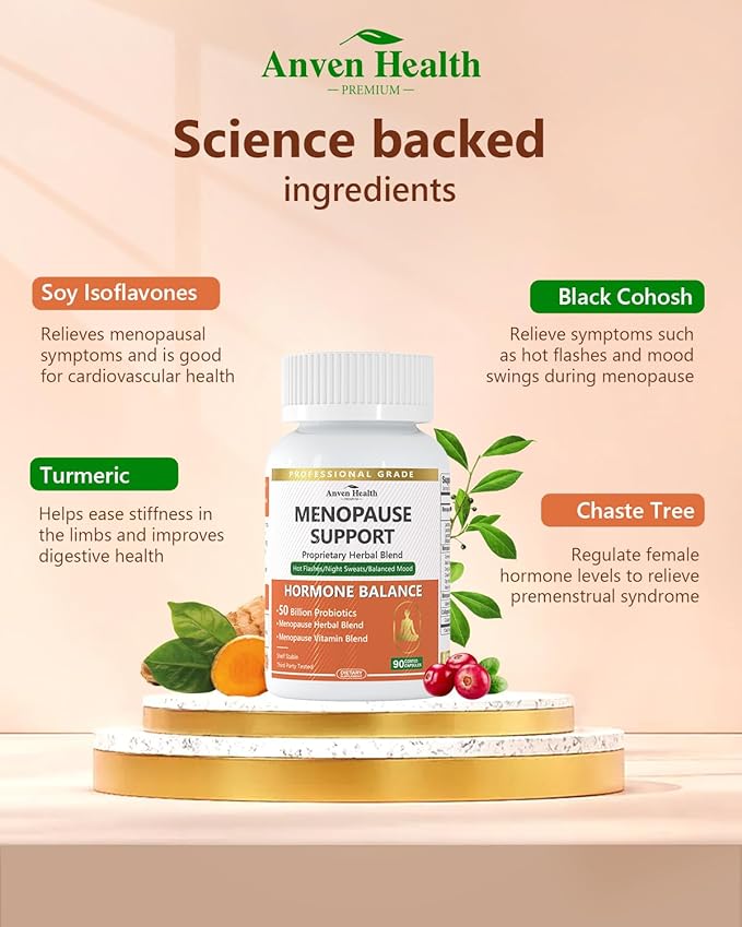 Menopause Supplements for Women,Vitamin D3 & B6, Menopause Probiotics Relief,Supports Hot Flashes, Night Sweats, Bloating & Gut Health with Herbs, Collagen Peptides | 90 Veggie Caps