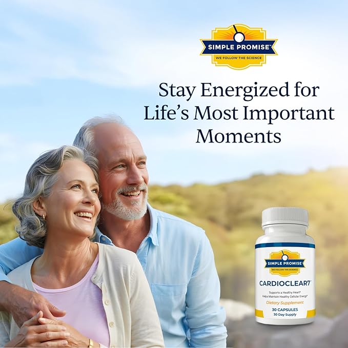 Simple Promise CardioClear7 - Coenzyme Q10 (CoQ10) and PQQ Heart Health supplement with Shilajit - Supports Circulation, Cellular Energy & Daily Vitality to Support Cardiovascular Health - 30 Capsules