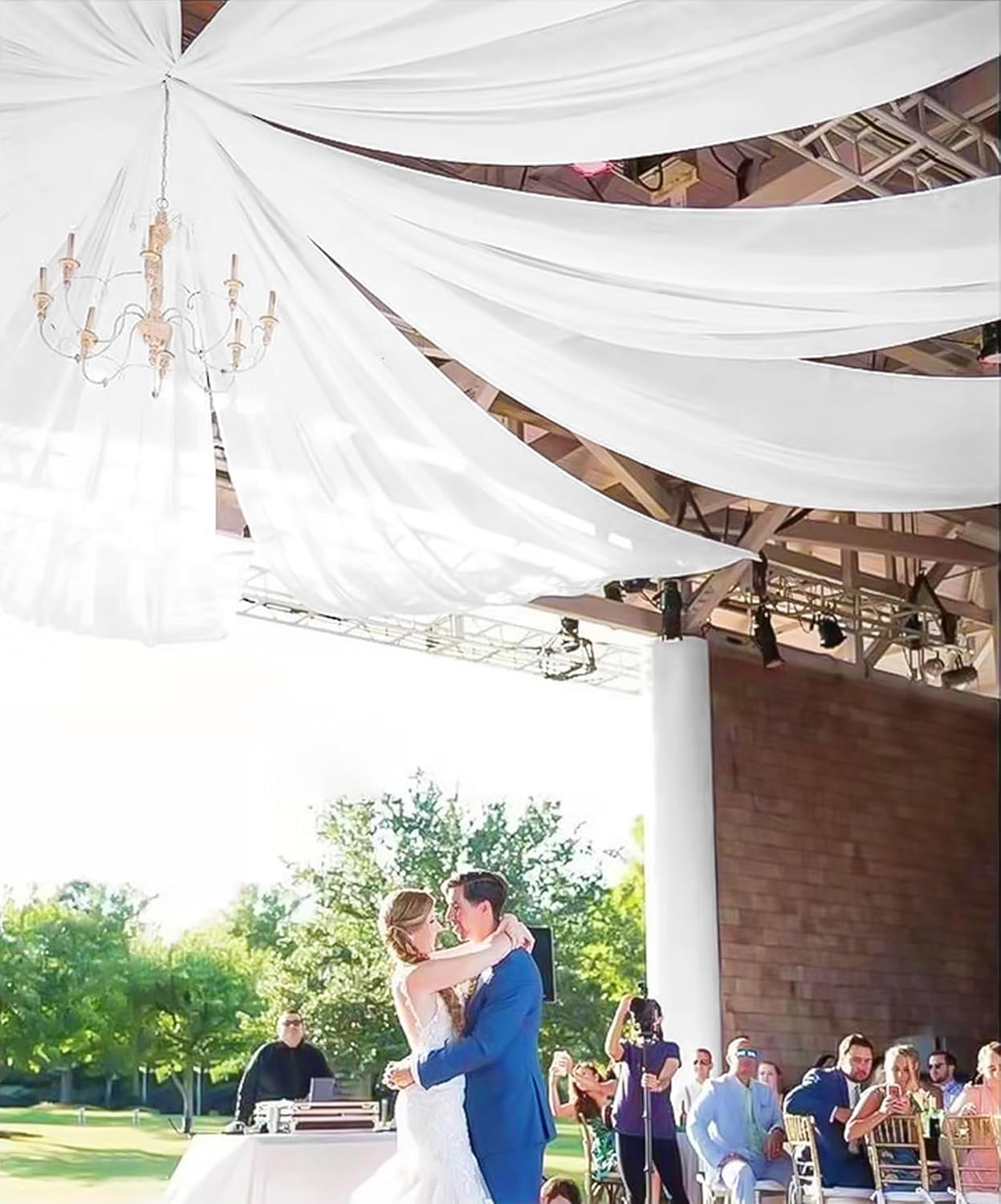 10 Panels White Ceiling Drapes for Wedding 5ftx30ft Sheer Drapery Chiffon Fabric Arch Draping Curtains for Party Ceremony Birthday Baby Shower Reception Stage Ceiling Decorations