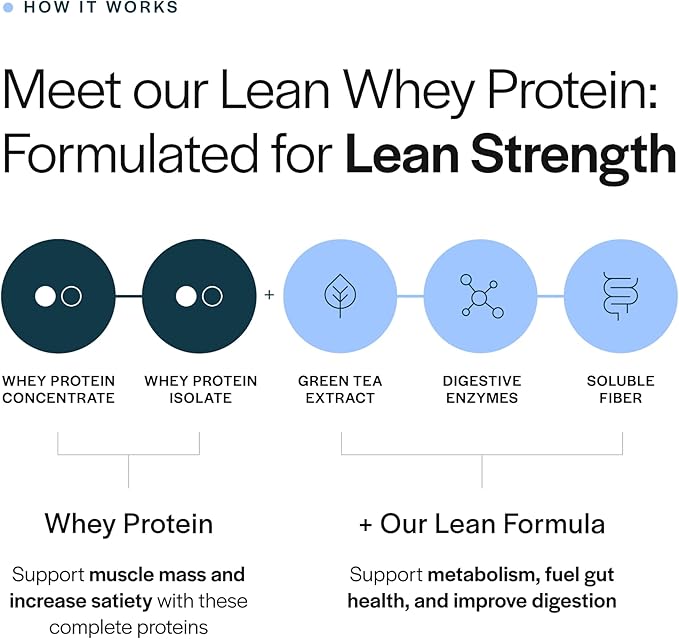 Gainful Lean Whey Protein Powder with 20g Protein per Serving, Unflavored, Supports Lean Muscle, Metabolism, and Satiety, with Green Tea Extract, Digestive Enzymes, Organic Fiber, 14 Servings